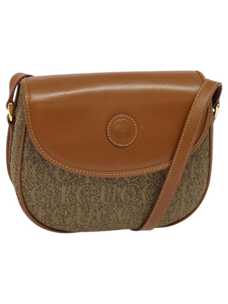Authentic Gucci Shoulder Bag Leather Brown Gold 007 14 0074
